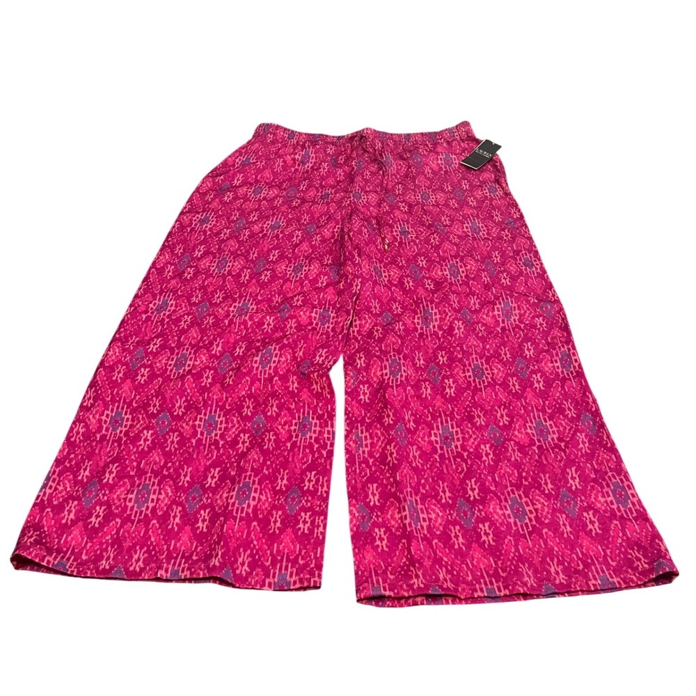 Lauren Ralph Lauren Pants Womens XL Fuchsia Pink Ikat Print Wide Leg Palazzo